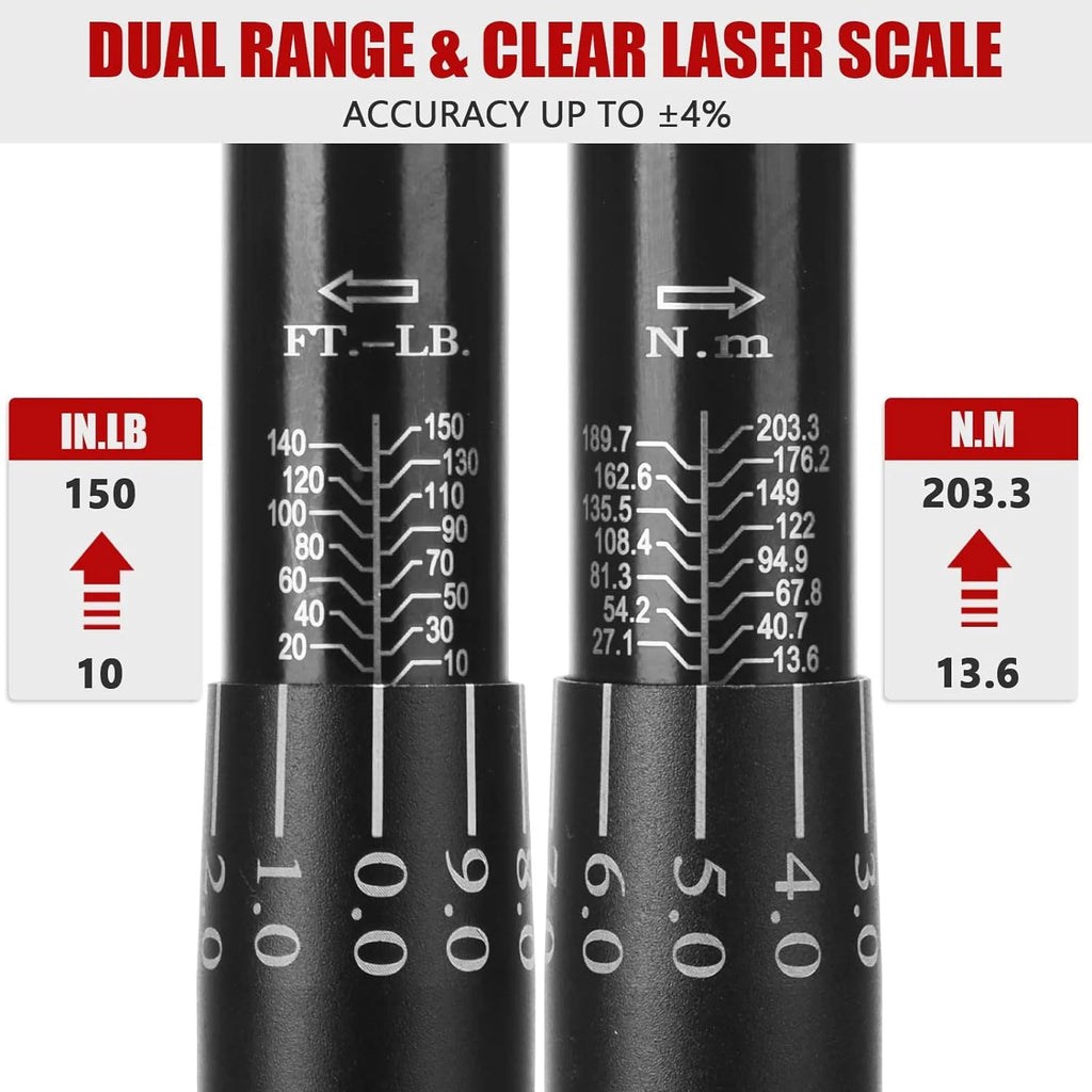 1-Inch Drive Click Torque Wrench, Dual-Scale Adjustable Torque Wrench Set with a Hex Key 200-1000ft.lb / 271-1356.7Nm(3/4)