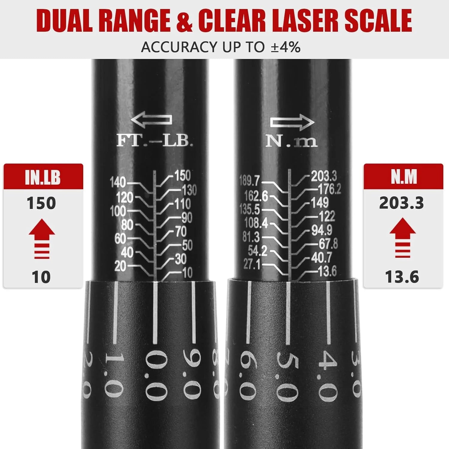 1-Inch Drive Click Torque Wrench, Dual-Scale Adjustable Torque Wrench Set with a Hex Key 200-1000ft.lb / 271-1356.7Nm(3/4)