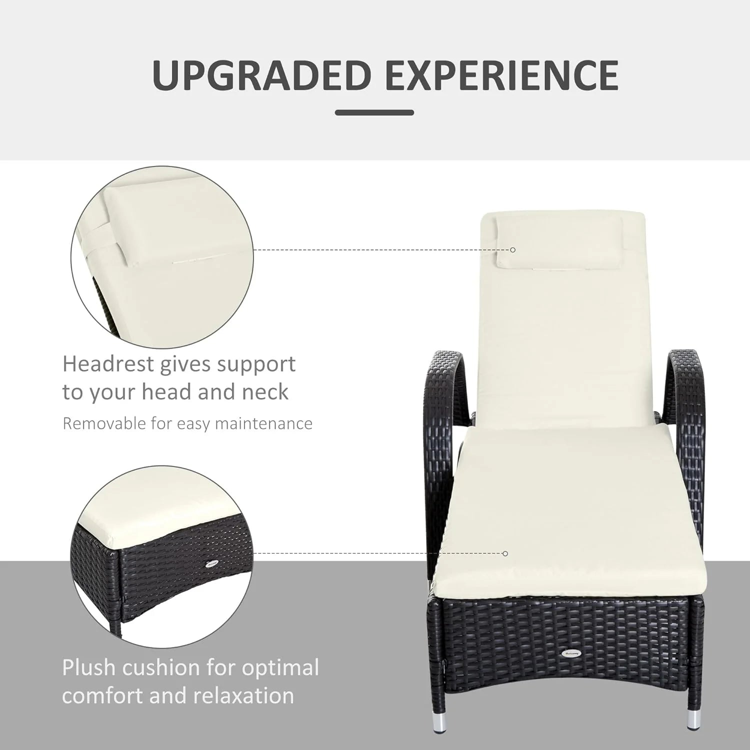 Wicker Outdoor Chaise Lounge, 5-Level Adjustable Backrest PE Rattan Pool Lounge Chair with Wheels, Cushion  Headrest, Brown and Dark Blue(Mixed Brown and Cream White/2 PCs)