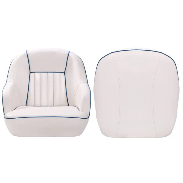 Pontoon Boat Seat, Captains Bucket Boat Seat, Back Folding Boat, Boat Cabin Seating  White  Blue