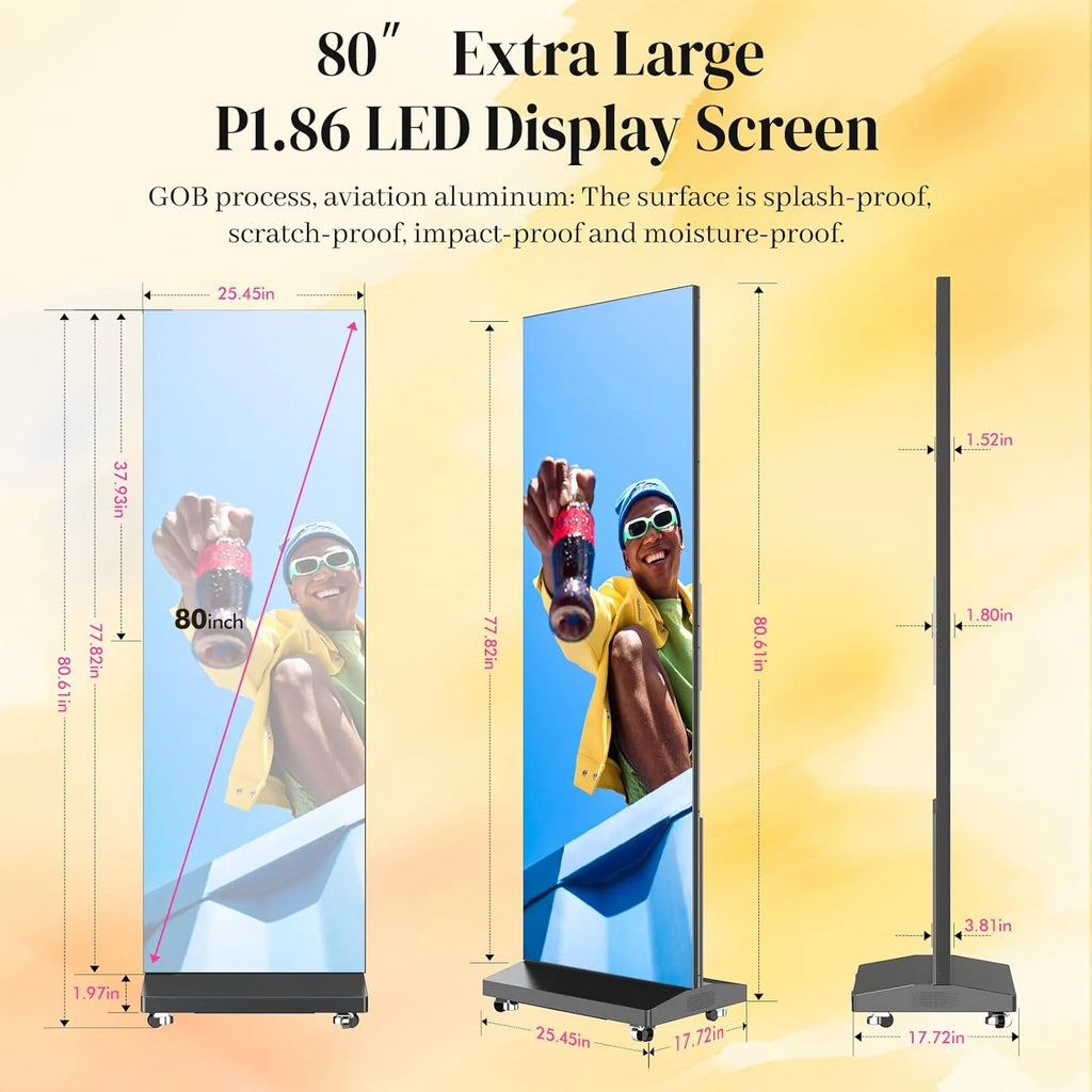 80" P1.86 Flexible Spliceable LED Poster Display – USB Plug-and-Play, Mobile  PC Remote Control, Digital Signage Advertising Screen (Silver, 1-Pack)(Silver/1-pack+Flight Case)