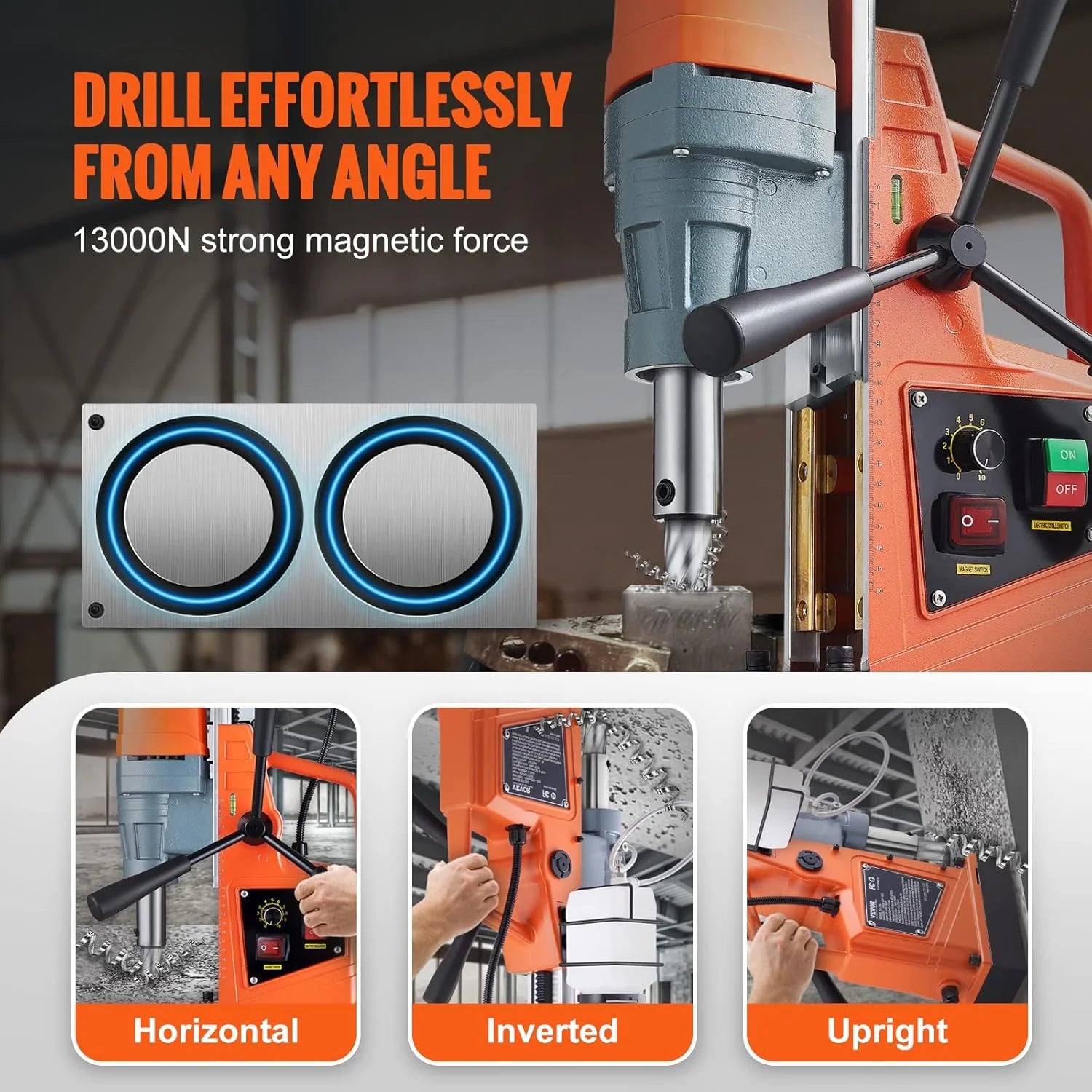 Mag Drill Press, 1550W 2" Boring Diameter, 2922lbf Power Magnetic Drill, 500 PRM, 10-Speed, Electric Drilling Machine for Metal Surface, Industrial and Home Improvement(W/ 2'')