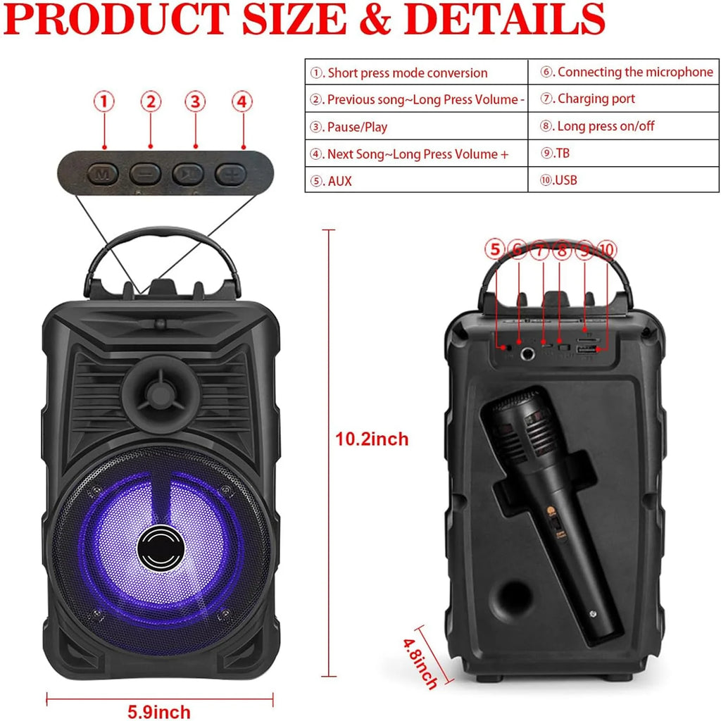 Portable Bluetooth Speaker, RGB Multi-Colors Rhythm Lights, Up to 8H Playtime, IPX5 Waterproof Speaker with HD Sound, TWS Pairing, Wireless Speakers for Home, Party, Outdoor(1PC)