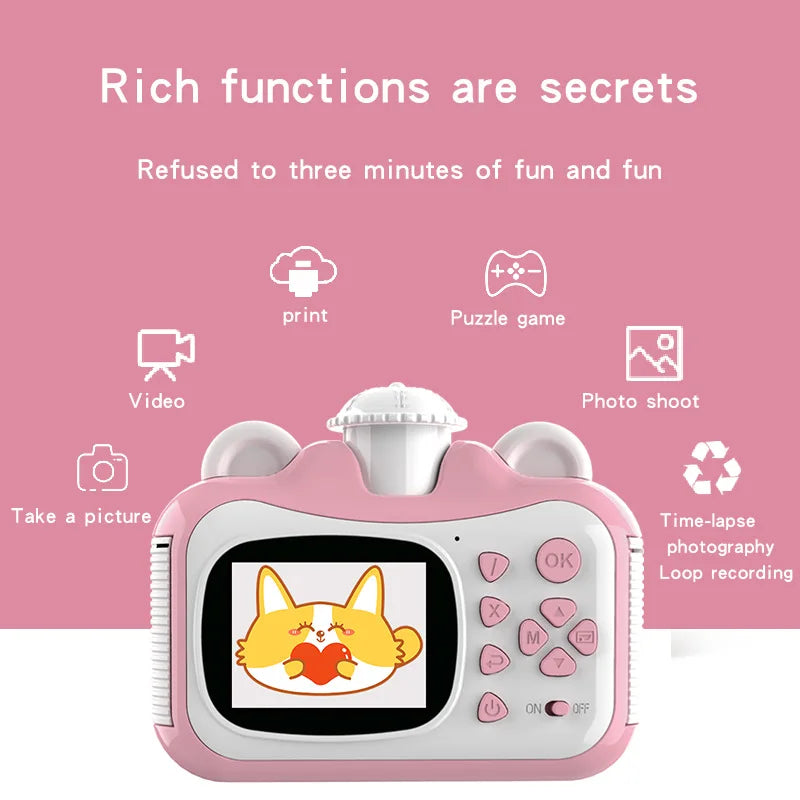 Children's Camera Instant Printing HD Camera Children's Printing Camera Thermal Instant Imaging Camera Birthday Gift(Sky blue)