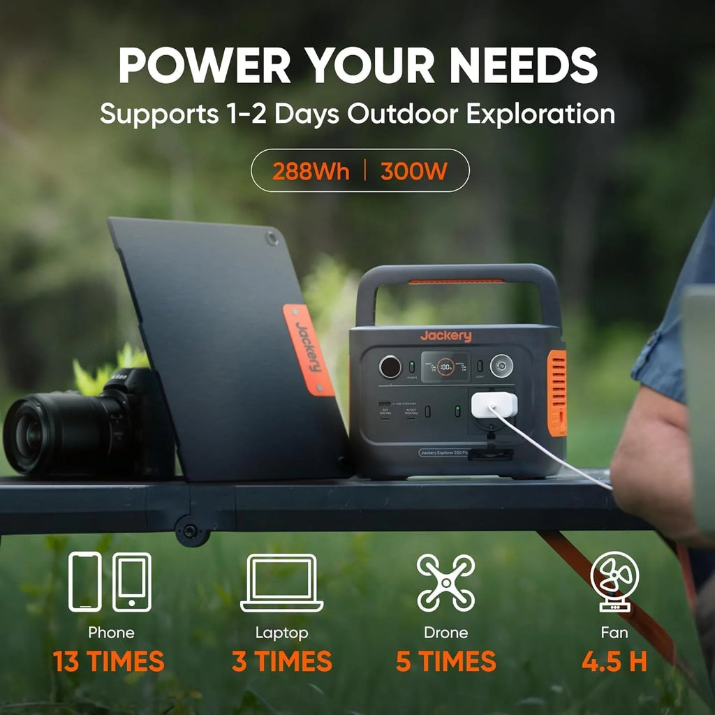 Portable Power Station Explorer 300, 293Wh Backup Lithium Battery, 110V/300W Pure Sine Wave AC Outlet, Solar Generator for Outdoors Camping Travel Hunting Blackout (Solar Panel Optional)(Solar Generator 300 Plus 100W)