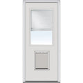 National Door Company Steel Exterior Door, Primed, 1/2 Lite with Clear Glass Internal Blinds  Pet Door, Right Hand Inswing, 32锟芥锟斤拷x80锟芥锟斤拷