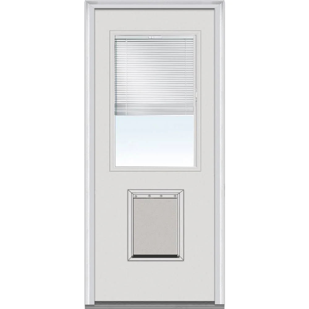 National Door Company Steel Exterior Door, Primed, 1/2 Lite with Clear Glass Internal Blinds  Pet Door, Right Hand Inswing, 32锟芥锟斤拷x80锟芥锟斤拷