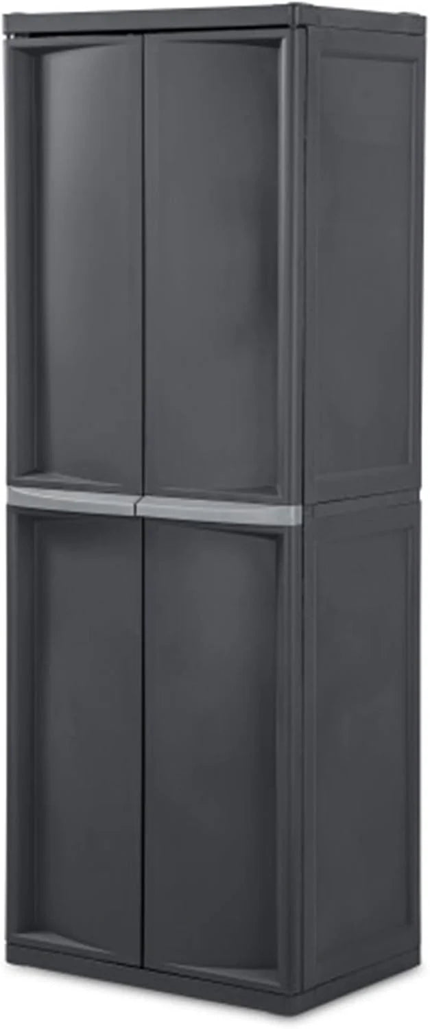 Storage Cabinet, Rugged Plastic Garage Organizer with Double Doors, 4 Adjustable Shelves, Gray(One Size/2 Pack)