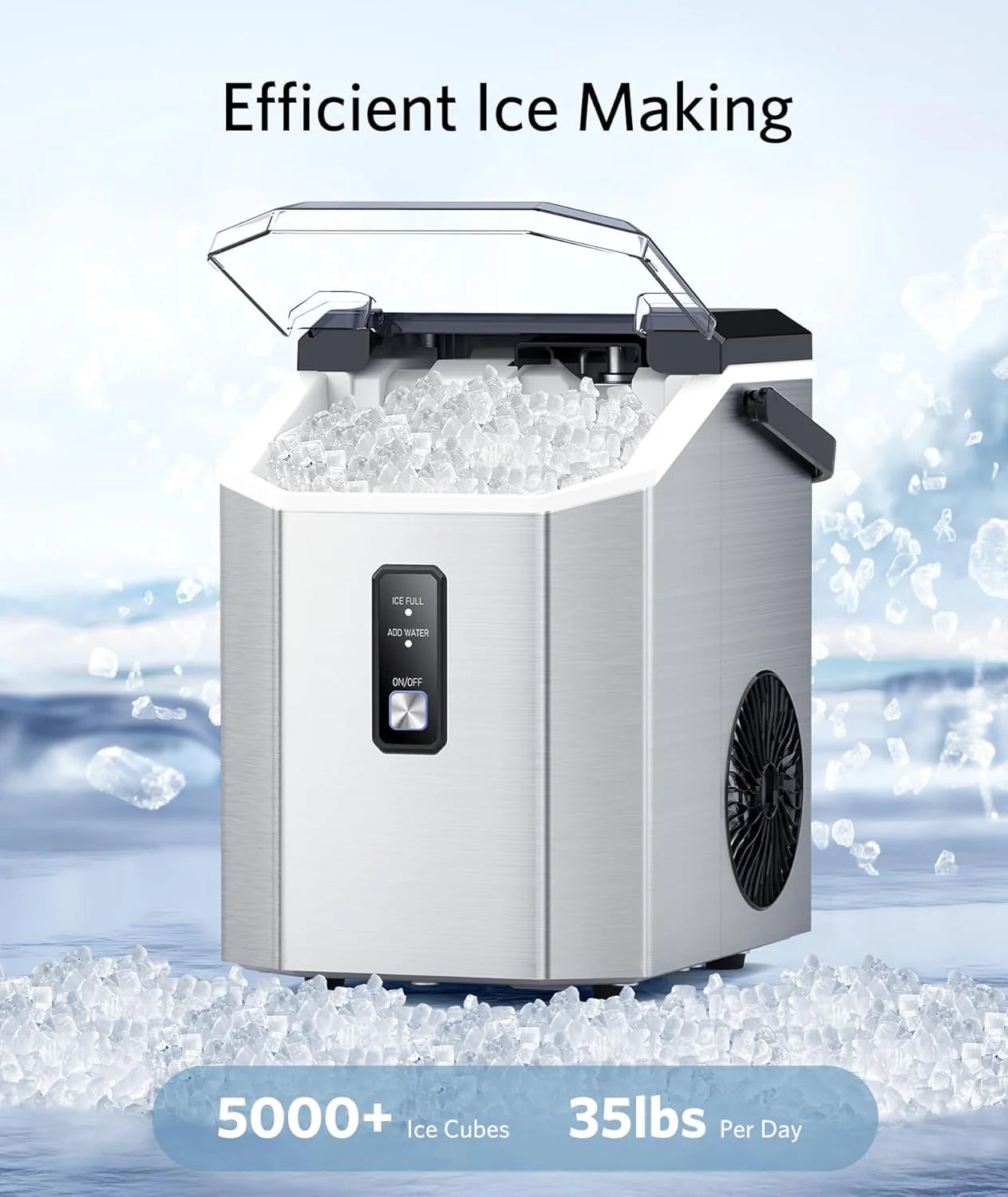 Nugget Ice Makers Countertop, Pebble Ice Makers with Soft Chewable Ice, Ready in 6 Mins, 35lbs/24H, One-Click Operation, Self Cleaning, Portable Ice Maker Machine for Home/Kitchen/RV/Camping