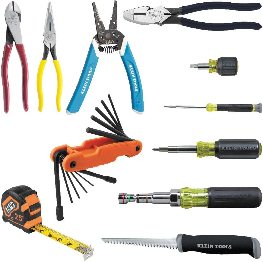 5300 Tool Set, Electrician Tool Kit has 4 Screwdrivers, 4 Pliers, Tape Measure, Stripper, Tool Pouch, Tool Belt, 12-Piece(11-Piece)