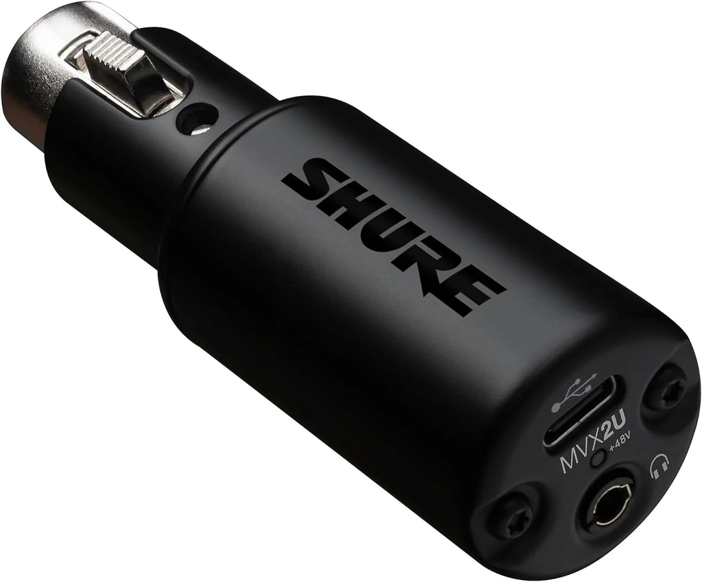 Digital Interface with Headphone Jack, Integrated Pre-amp with 60dB Gain Control, Zero-Latency Monitoring, 48V Phantom Power, ShurePlus Desktop App, 1m USB-C Cable