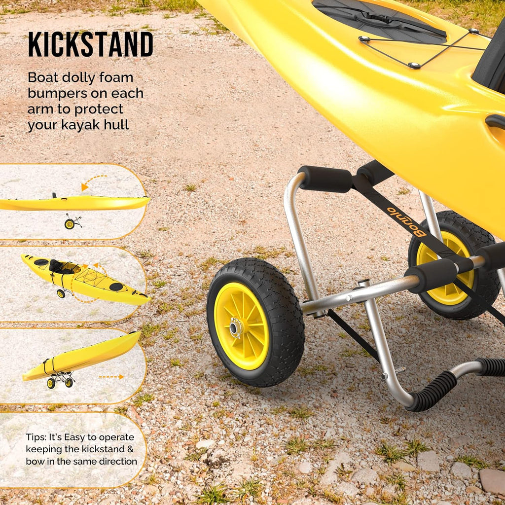 Kayak Cart Dolly Kayak Wheels Detachable Canoe Cart with Solid Tires and Kickstand Kayak Trolley(Strap for)