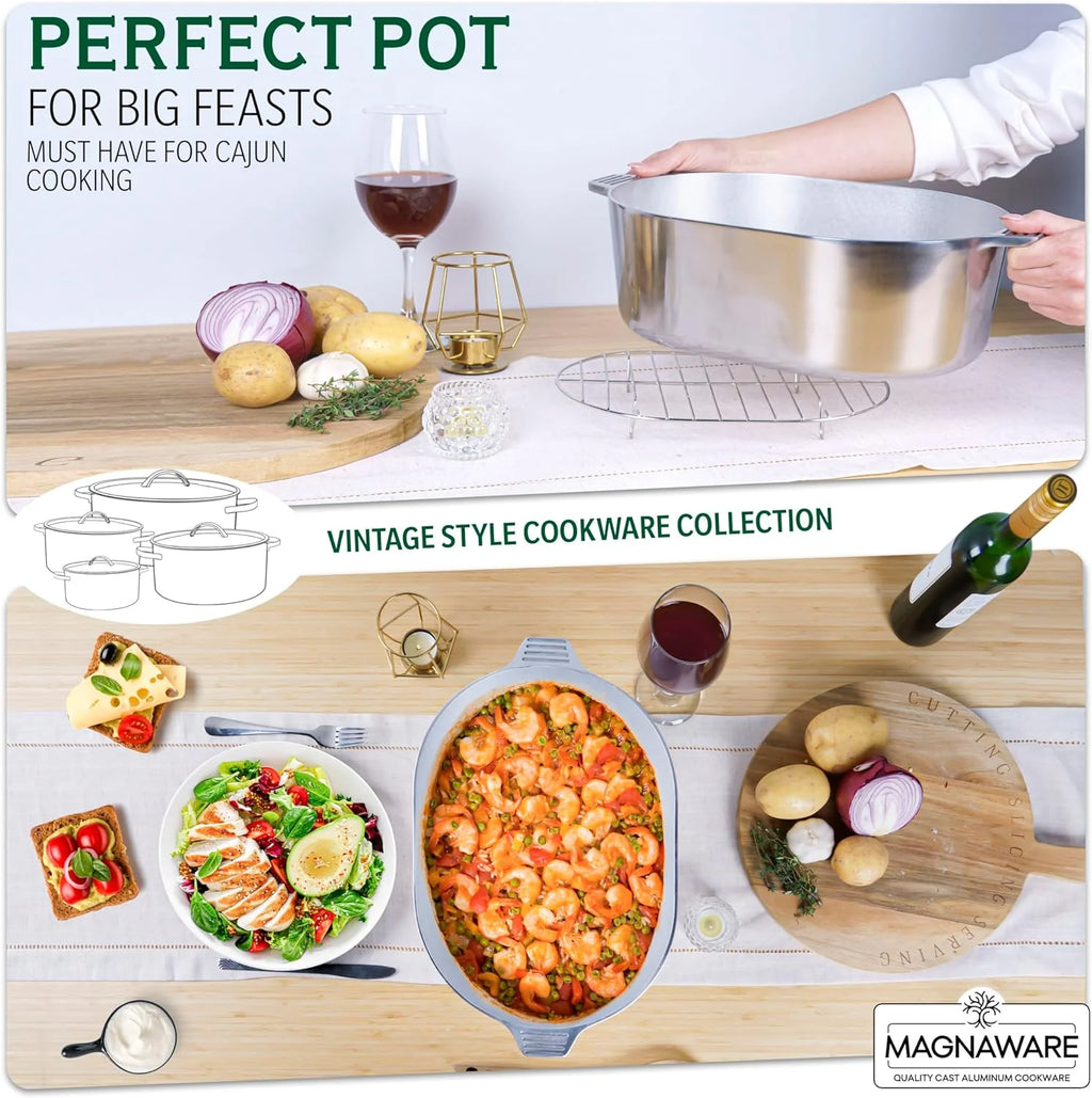 Cast Aluminum Dutch Oven - 8 Quart - Oval Dutch Oven Pot with Lid for Families and Parties - Lightweight Cajun Cookware with Ideal Heat Distribution - Oval Roaster Pan with Lid (13 Inch)(11 Inch)