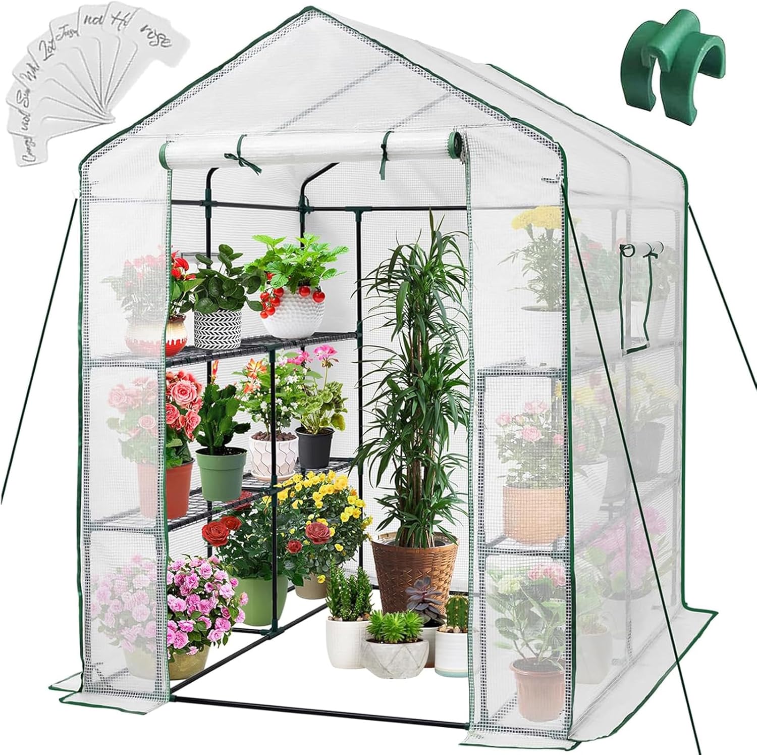 Greenhouse, 57 x 85 x 76'' Greenhouses for Outdoors, Portable Greenhouse Kit with Mesh Side Windows, PE Cover, 8 Shelves, Heavy Duty Walk in Green House for Backyard Garden Indoor Outside(Style-4)