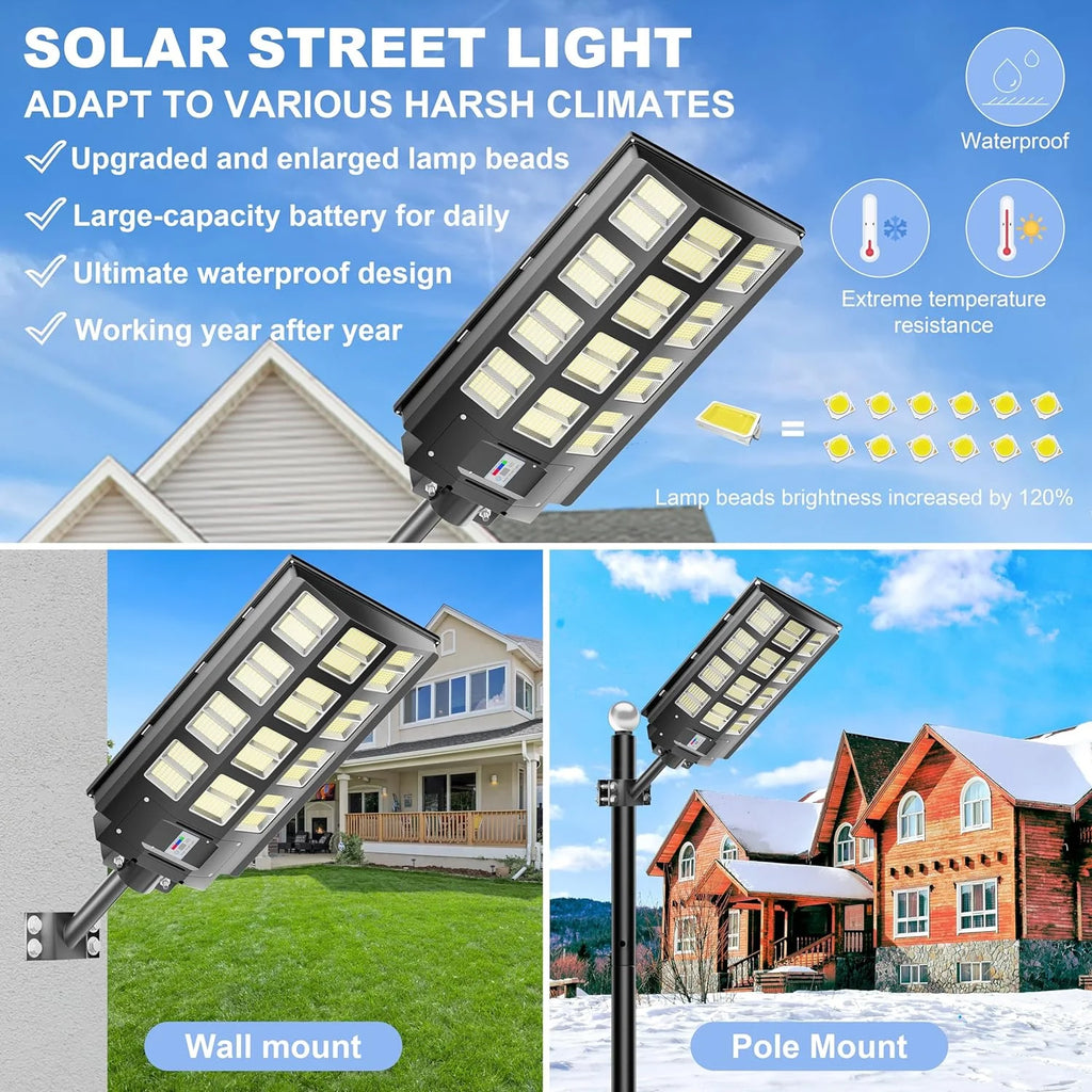 3200W Solar Street Lights Outdoor 240000 Lumens Solar Flood Lights with Remote Control  Motion Sensor, Waterproof IP66 Dusk to Dawn Solar Lights for Garden,Yard, Path, Parking Lot 2-Pack(4000W-2Pack)