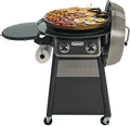 22" 360° Flat Top Outdoor Gas Grill, 30,000BTU Burner, Stainless Steel Vent Cover  Foldable Shelf(360° Griddle Cooking Center/Gas Grill + Cover， Black)