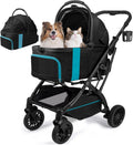 5-in-1 Foldable Dog Cart for Small/Medium Pets up to 55lbs, Detachable Waterproof Seat  Child Seat(Black)