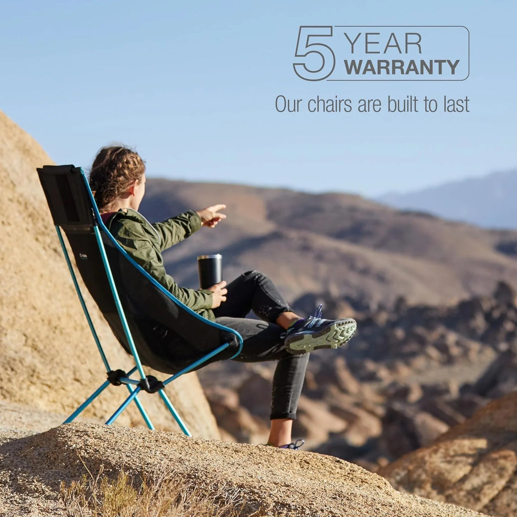 Sunset Chair Lightweight, High-Back, Compact, Collapsible Camping Chair, with Pockets, Multi Block 23(Blue Block/with Pockets)