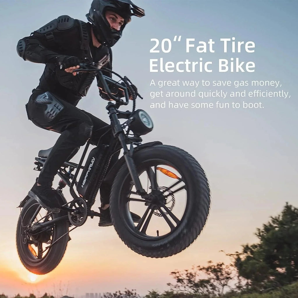 Happyrun Electric Bike for Adults 20" Fat tire with 750W Motor Ebike 48V 18AH Removable Battery 20MPH  68 Miles