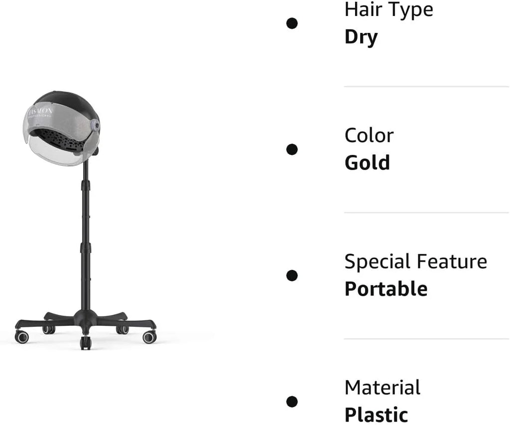 Hooded Dryer - 1875W Bonnet Hair Dryer - Sit Under Hair Dryer for Home and Salon - Auto Hair Dryer Hood with 3 temperature settings - Standing Hair Dryer - Portable Hair Dryer(Transparency)
