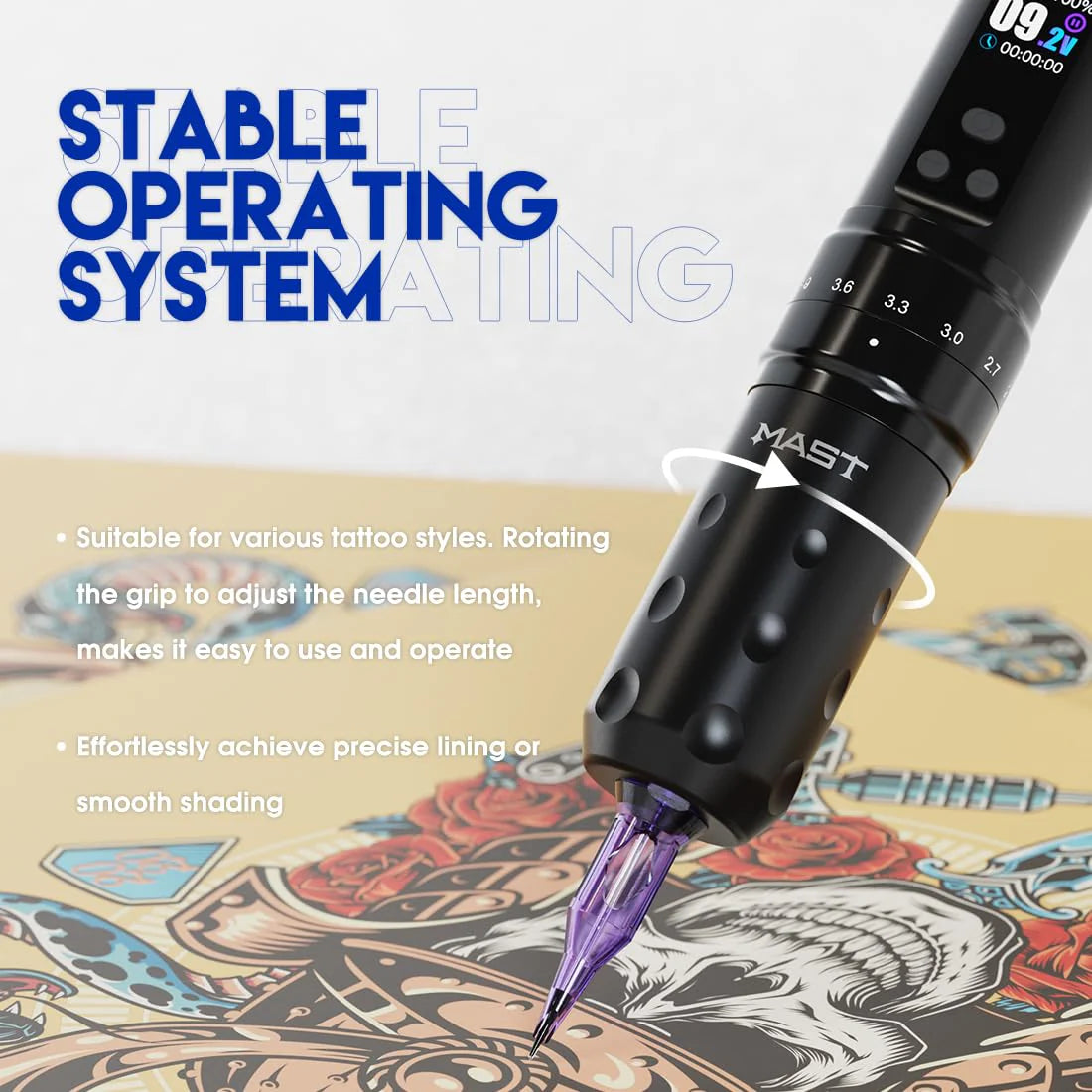 Fold2 Pro Wireless Rotary Pen Machine, Motor by Mcore, 7 Strokes Length, Tattoo Needles Cartridges, Black Ink for Tattoo Aritsts(Black Tattoo Kit)