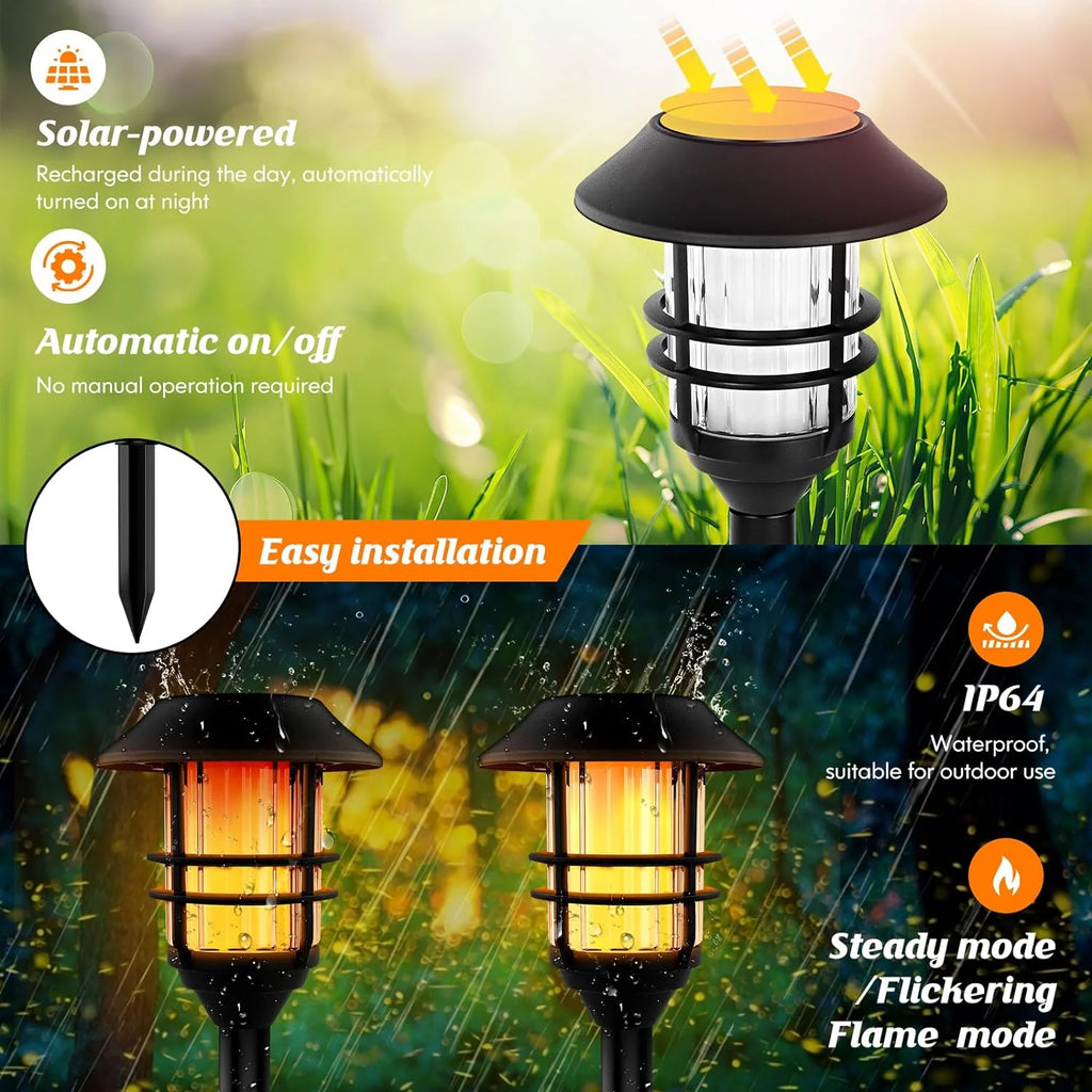Solar Outdoor Lights, Waterproof Pathway Torches, LED Metal Landscape Path Lights for Garden Patio Balcony  Pool (Pack of 4)(Pack of 4)