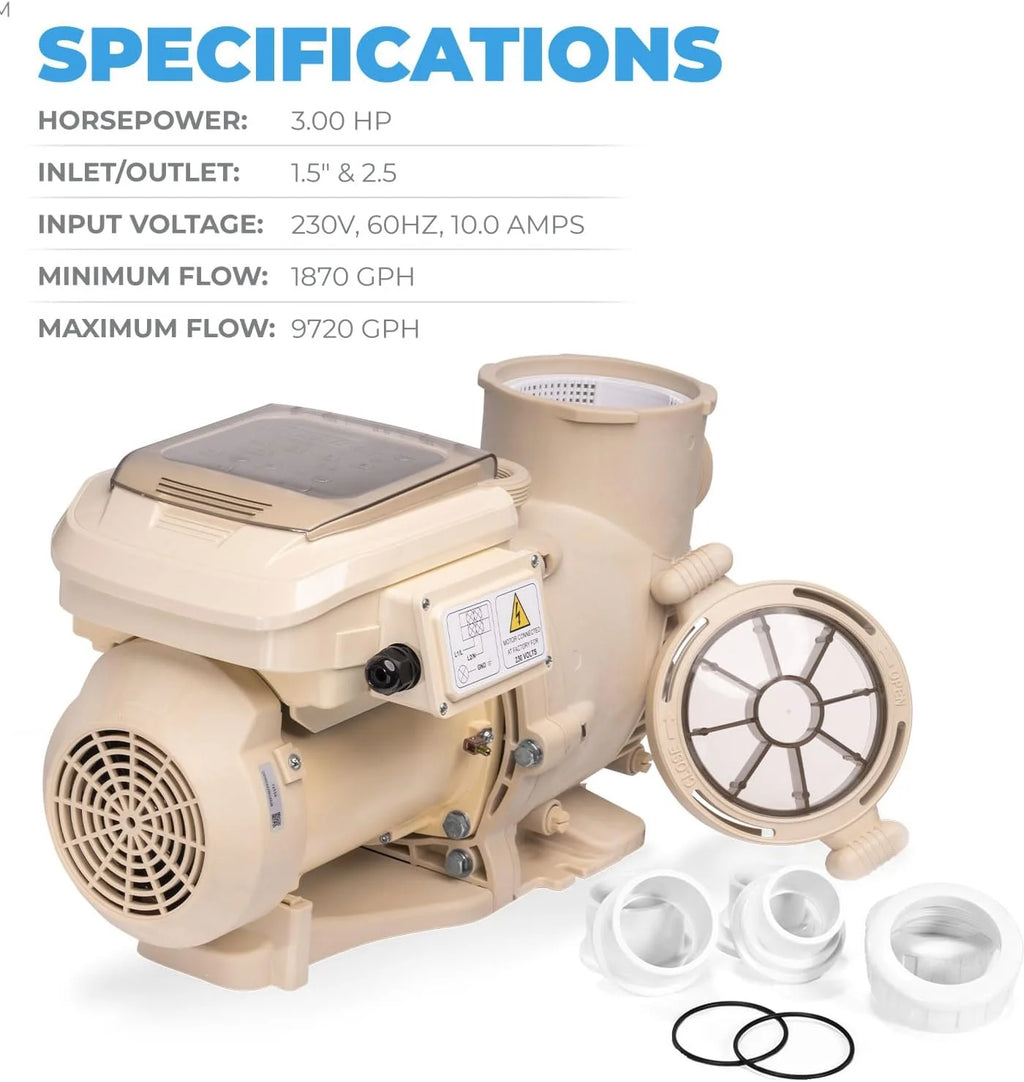 1.5HP Variable 2-Speed Swimming Pool Pump High Flow Above-Ground Swimming Pump Strainer w/ Slip on Fitting(3.0HP Variable Speed + Panel)