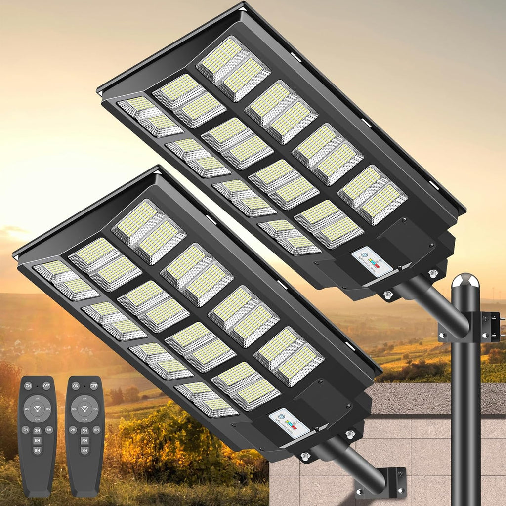 Solar Street Lights Outdoor - 1800W Parking Lot Lights, 150000 Lumens Dusk to Dawn Motion Sensor IP66 Waterproof Commercial Grade, 2 Pack, Black, BC1802(3200W*2PACK)