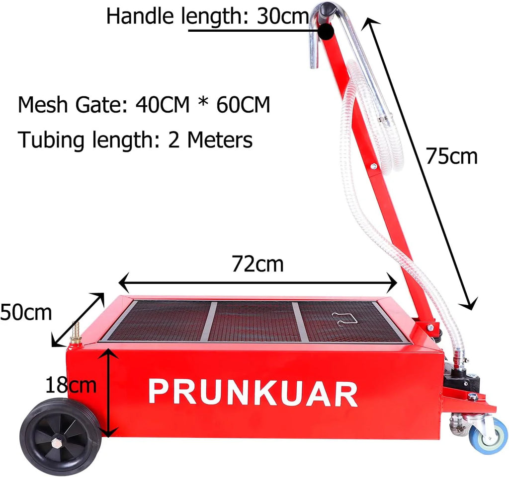 20 Gallon Low Profile Roll Around Oil Drain Pan with 110V Electric Pump 8 Feet Hose for Trucks Cars SUVS Red(17 Gallon 110V Electric Pump/Red)