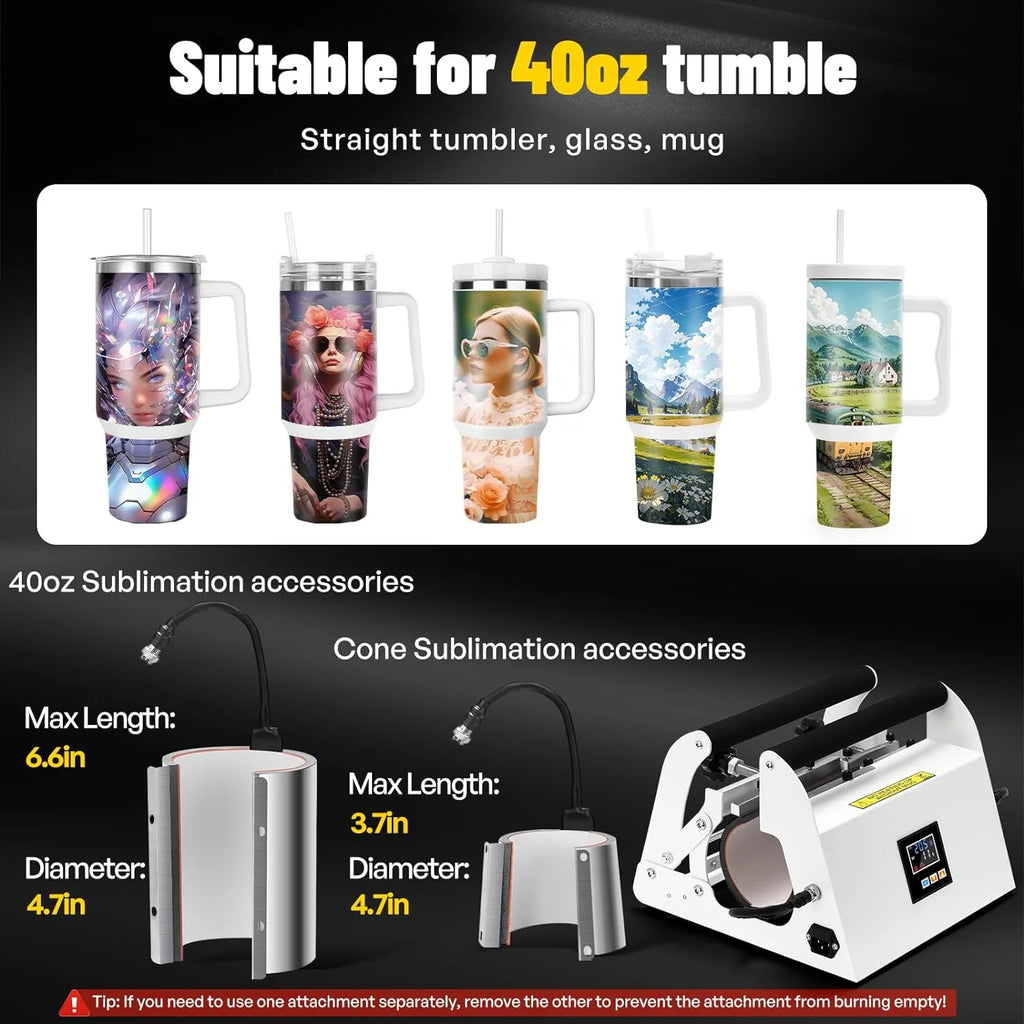 40oz Tumbler Press Tumbler Heat Press Sublimation 40 Oz Tumbler Top and Tapered Bottom Full Wrap - DIY Heat Transfer Vinyl(40oz Tumbler heat press)